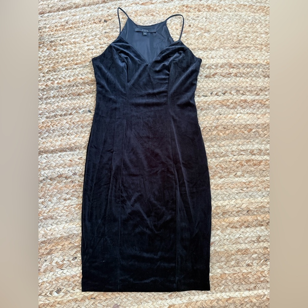 Guess Small Black Velvet 90s Witchy Goth Spaghetti Strap Dress